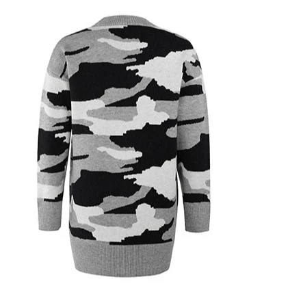 

New hot selling sweater women's long color block camouflage sweater cardigan, Pink, gray, army green