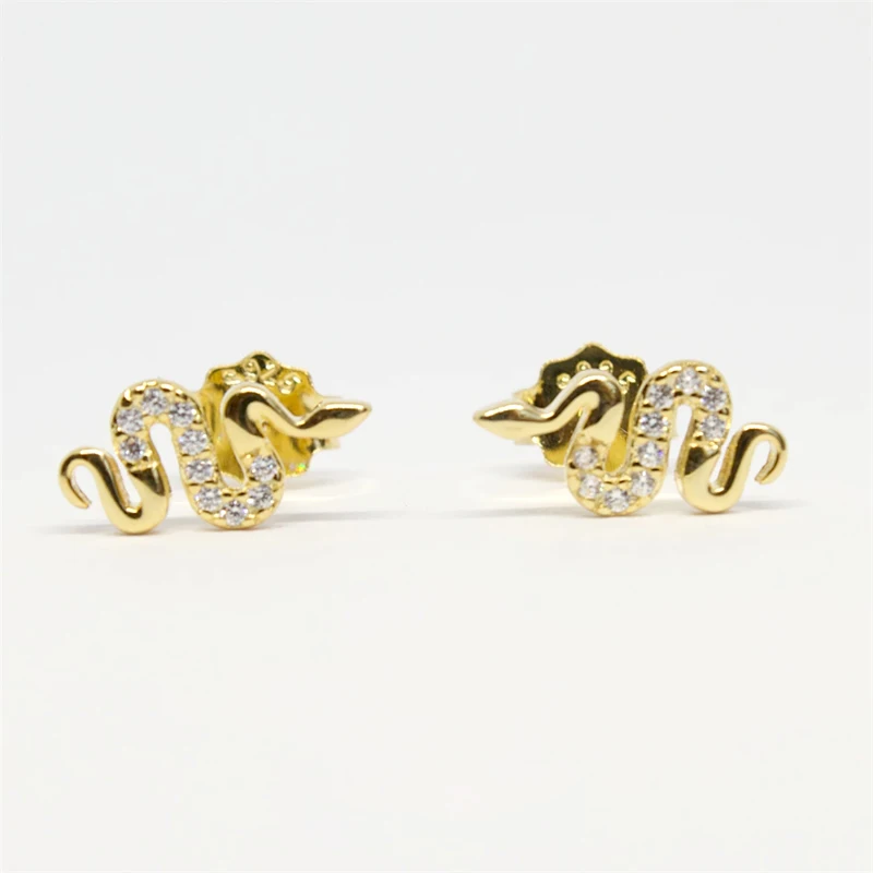 ROXI 925 Sterling Silver Little Snake Diamond Stud Earrings Dainty 18K Gold Jewelry