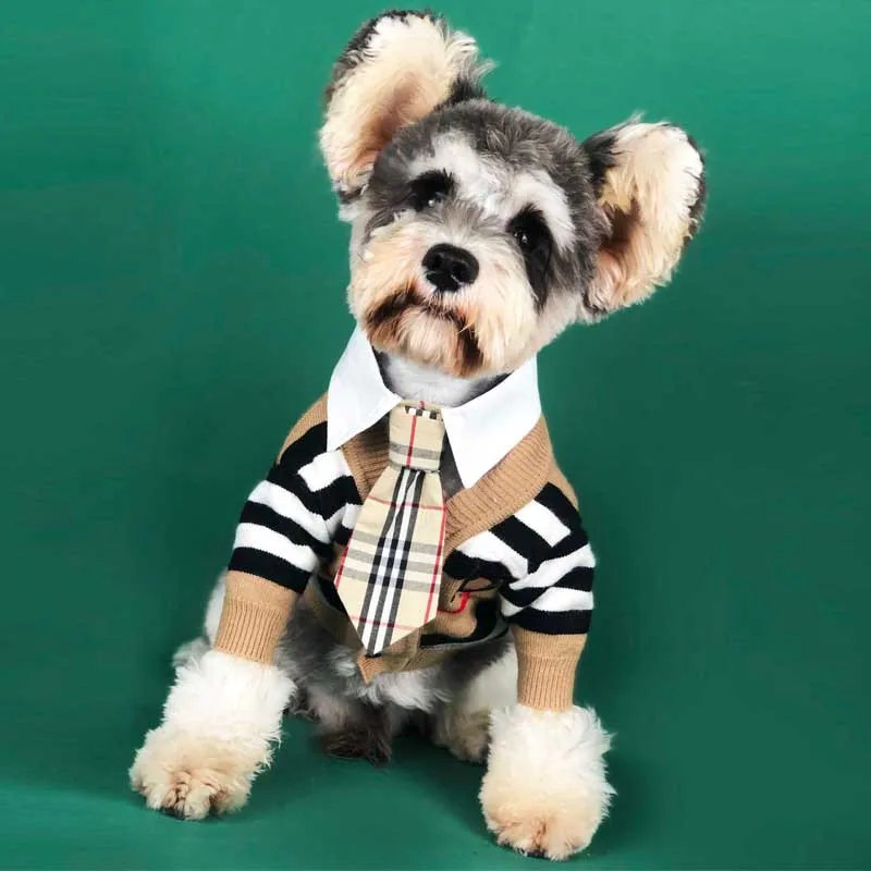 

Luxury pet clothes Dog Striped cardigan teddy sweater fashion brand dog clothes, As picture