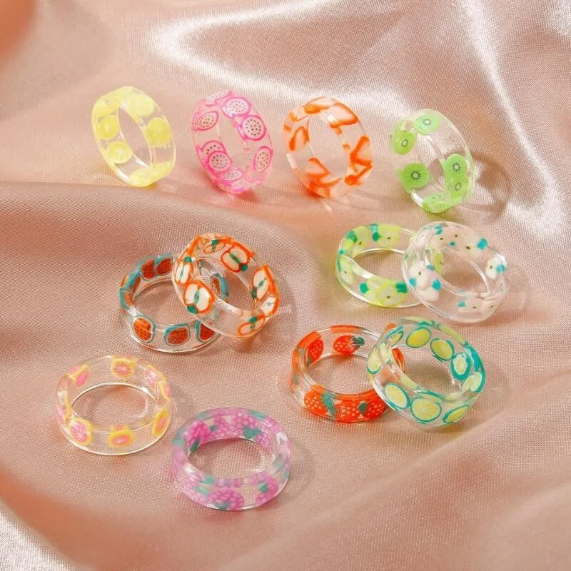 

2021 Hot Korean Fruit Acrylic Trendy Pink Peach Ring For Women Girls Cute Sweet Jewelry Gift, Picture shows