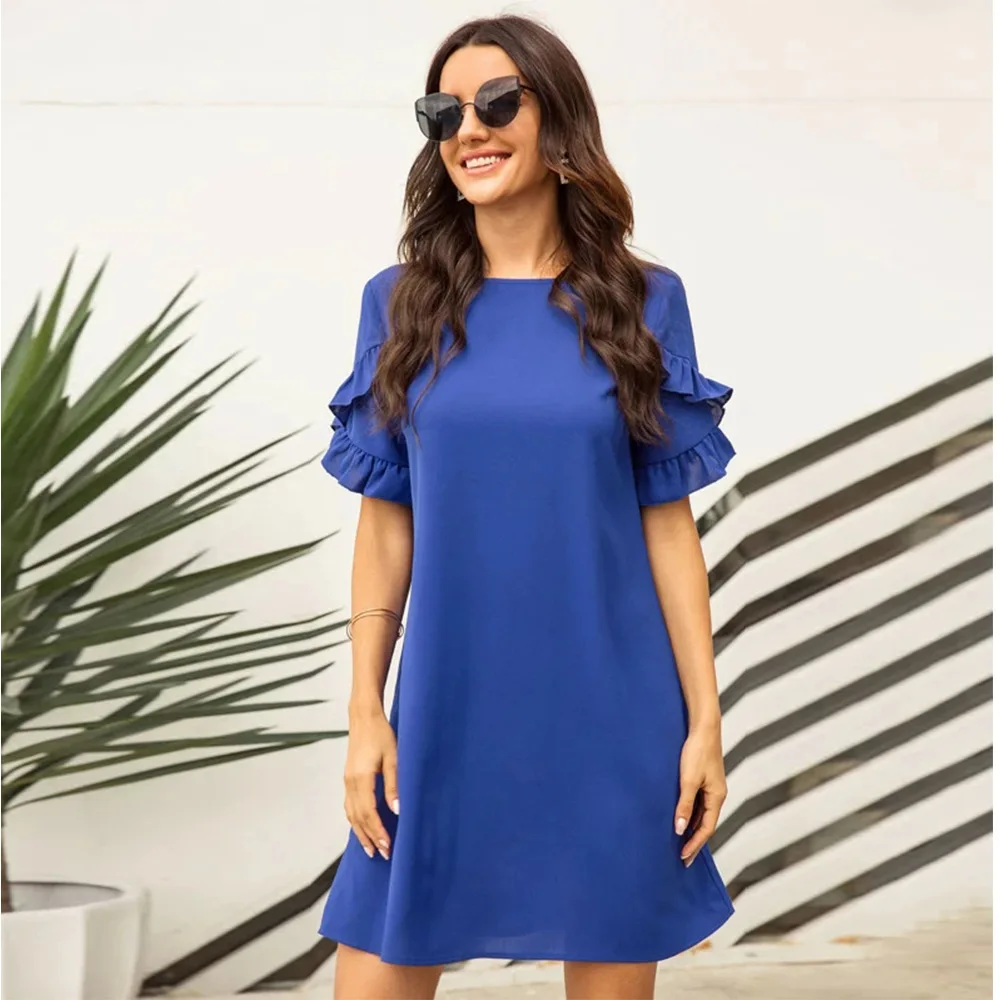 

TW959 Wholesale Puff short sleeves Women Causal Summer Dresses Cotton Short Dress