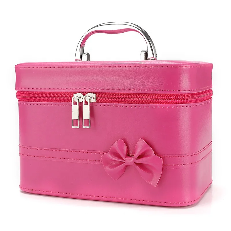 

Fashion bow decorate hand toiletry mackup box pu leather small cosmetic case, Customized color