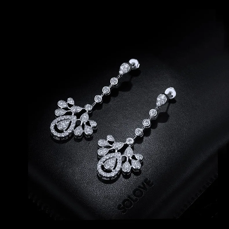 

New earrings long zircon evening wedding dress accessories web celebrity temperament earrings, Silver color