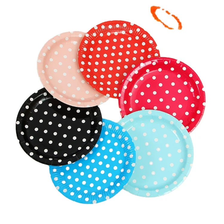 

Birthday party polka dot color paper plate disposable barbecue paper plate party party paper plate