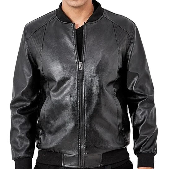 

Custom motorcycle black real fur genuine PU leather jacket for men, Custom color