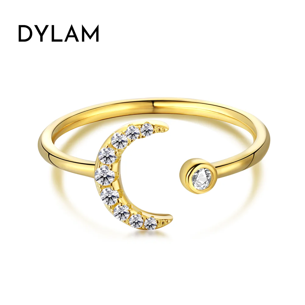 

Dylam In Stock Jewelry Acoessories Luxury Delicate Trendy 5A CZ Stone Open Adjustable S925 Sterling Silver Women Moon Rings