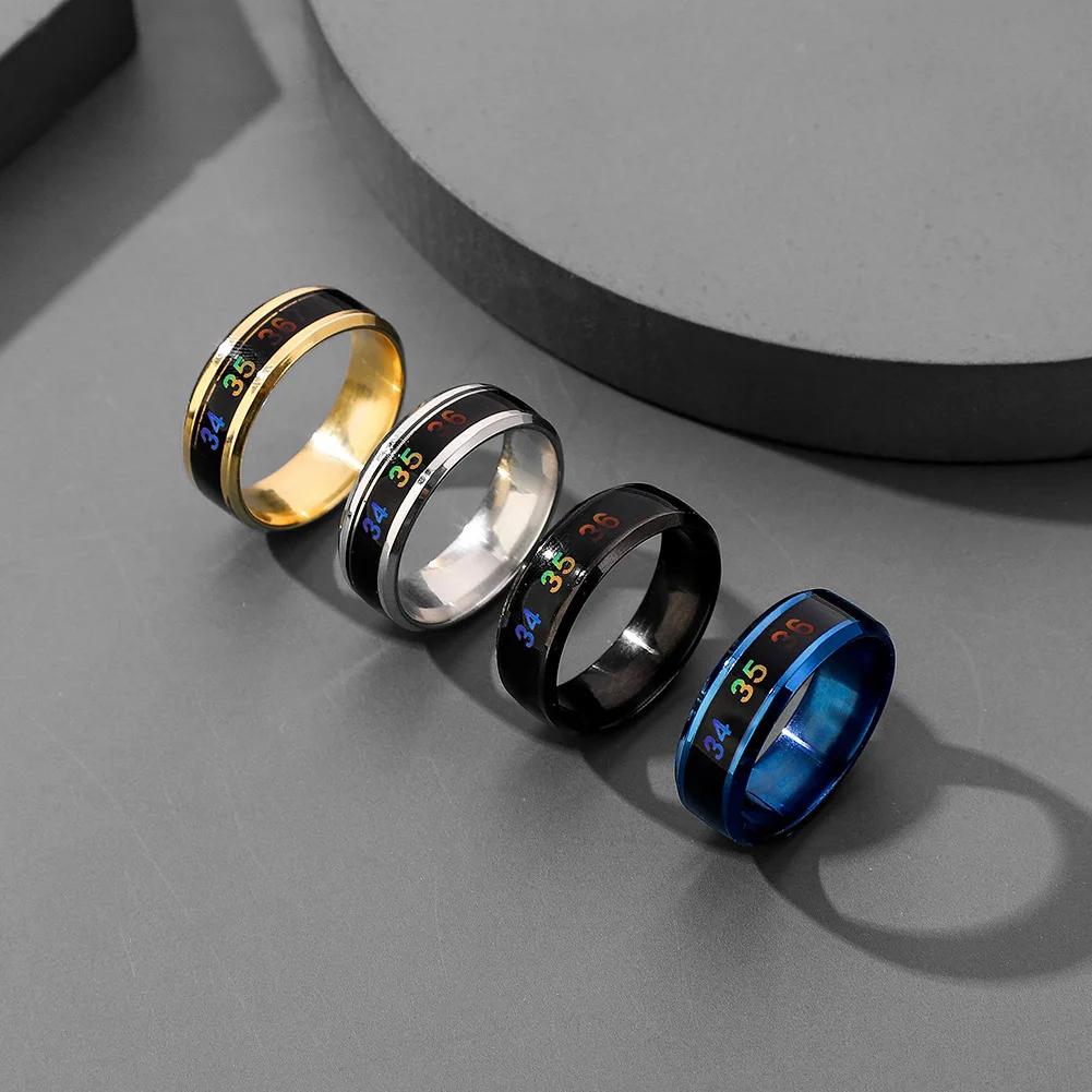 

NUORO Temperature Waterproof Mood Ring For Women Men Jewelry Titanium Steel Emotion Feeling Intelligent Smart Temperature Rings, Gold,sliver,blue,black