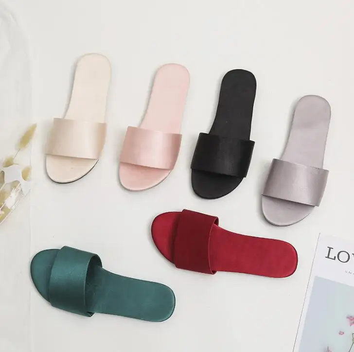 

Ladies New Silk Satin Home Slippers Flat Slippers Casual Ladies Slippers