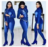 

hb7293a Russian American African denim suit 2020 women's coat and jeans suit
