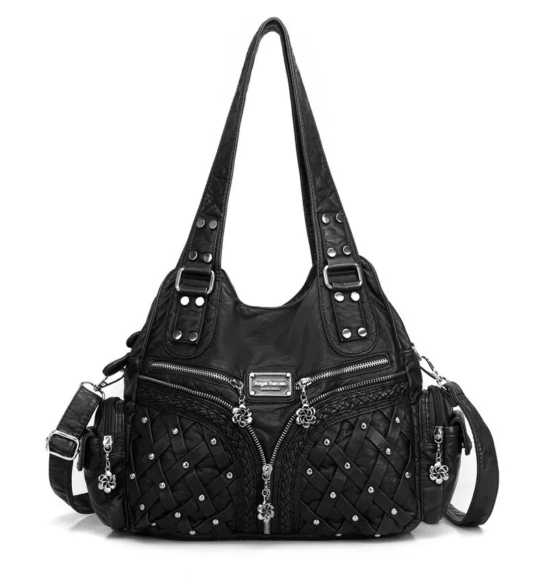 

Angel Kiss Hot Selling Women Fashion Handbag with Woven and Rivet Decoration