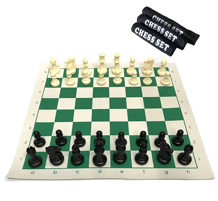 

Travel international chess set with Vinyl chessboard portable canvas chess bag
