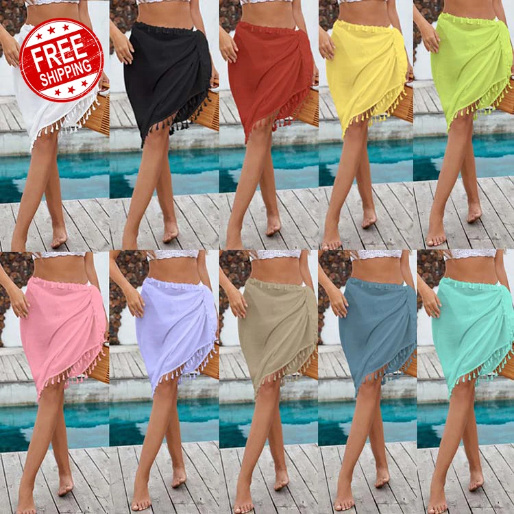 

Hot Sale Women Short Sarong Swimsuit Wrap Sheer Bikini Wraps Chiffon Cover Ups For Swimwear, White, yellow, pink, red, black ect