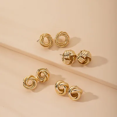 

2021 New Vintage Style 18k Gold Plated Screw Knotted Earrings Twisted Circle Stud Earrings For Women Girls