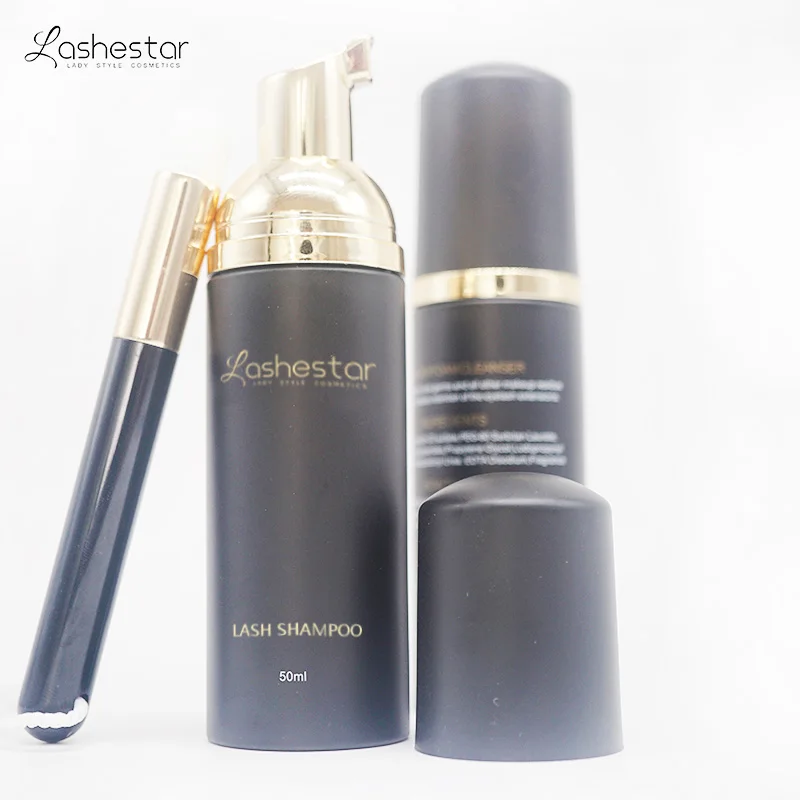 

50ml Black eyelash extension lashes shampoo foaming cleanser with brush for lash wash, Transparent