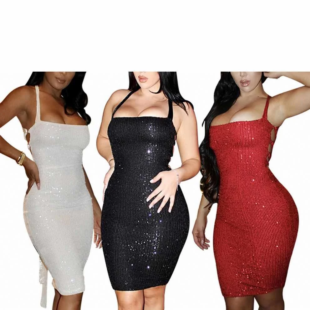 

New Arrivals Elegant Sexy Lady Sequin Bodycon Party Mini Dress Women, Customized color