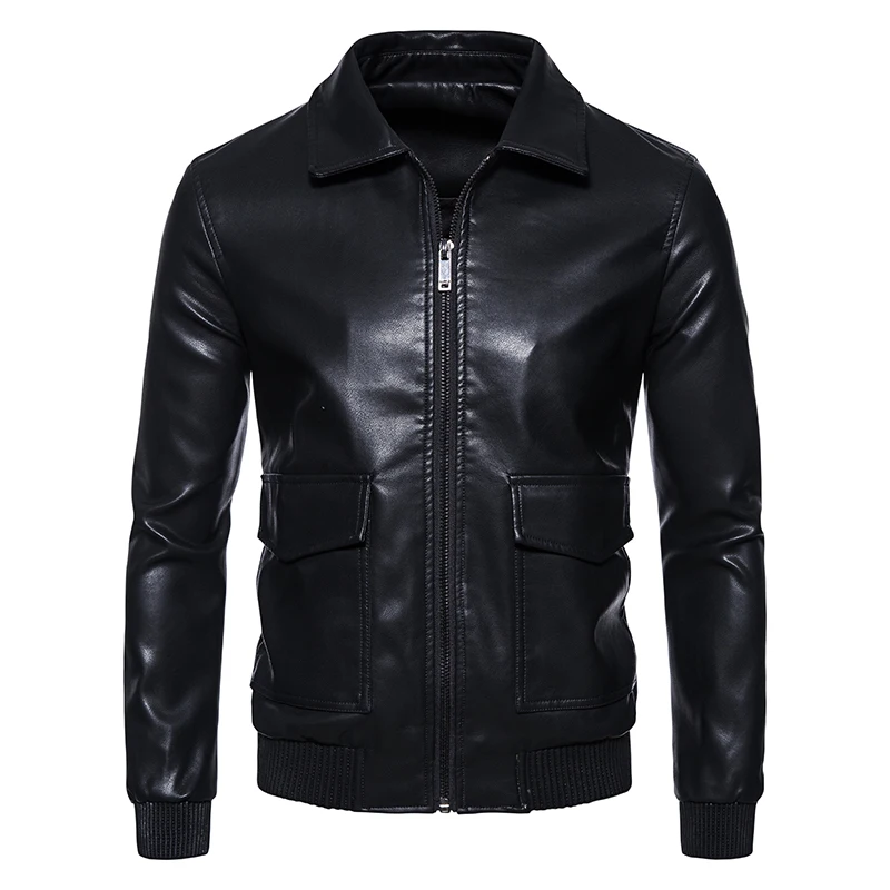 

High quality Men's black leather jacket new winter casual bomber leather jacket for men, 2 color