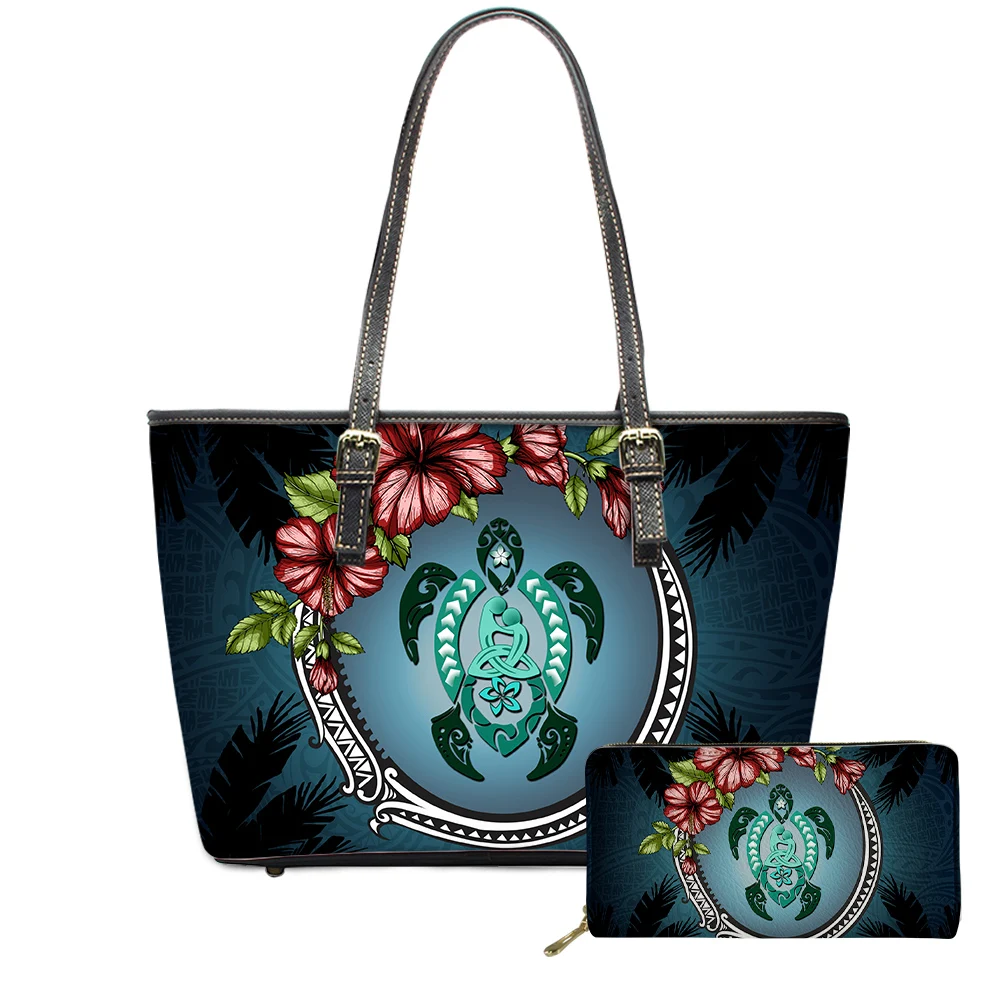 

Hawaii Tribal Sea Turtle Hibiscus Flower Print Handbag Purse for Women Large Capacity Ladies Evening Shoulder Bag Large Tote Bag