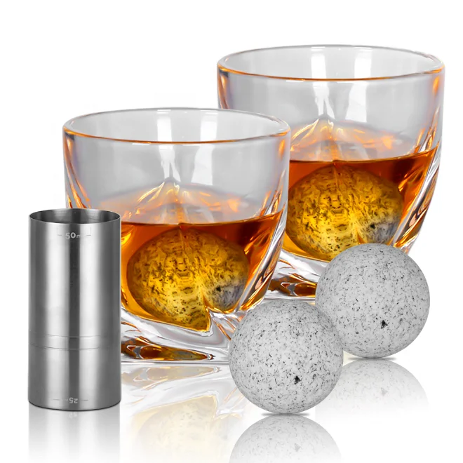 

KLP RTS whisky glass cup stainless steel jigger metal ice cube and jigger set whisky set, Transparent