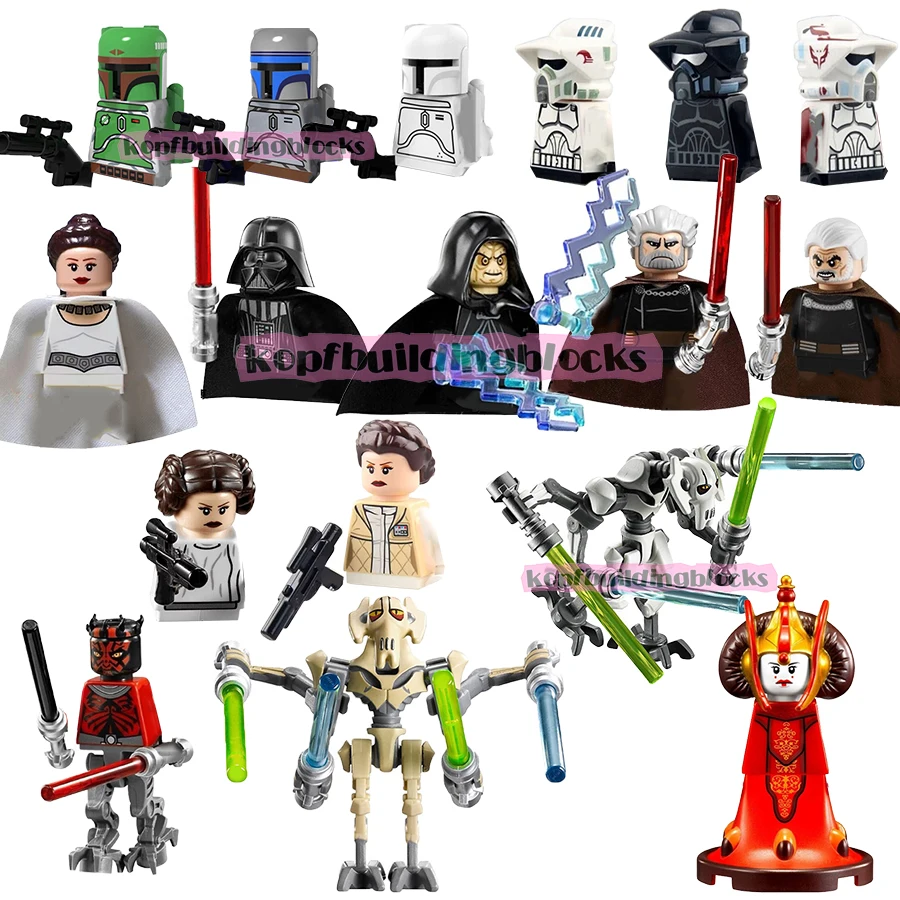 

Famous Movie SW Space Wars Darth Vader Count Dooku General Grievous Boba Fett Mini Bricks Building Block Figure Toys For Kids