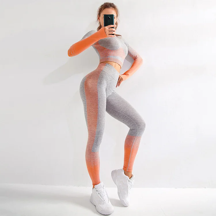 

Custom women seamless yoga pants set fitness sports wear suit long sleeve yoga clothes set, Customized colors