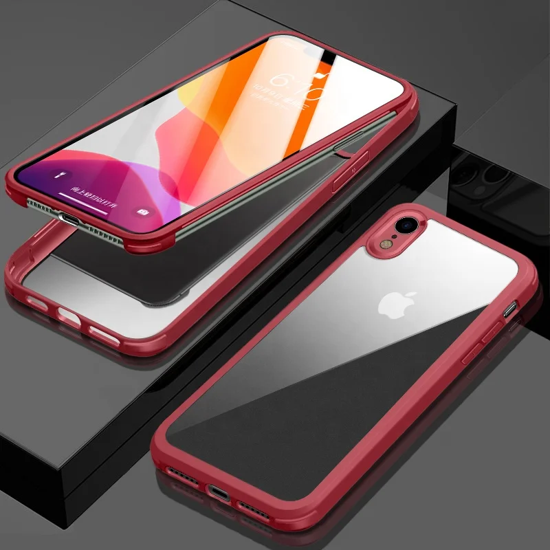 

Hard Tempered Glass 2 in 1 Drop Resistant Mobile Phone Case for iPhone 11 Pro/XR/Xs Max, Black, red, green
