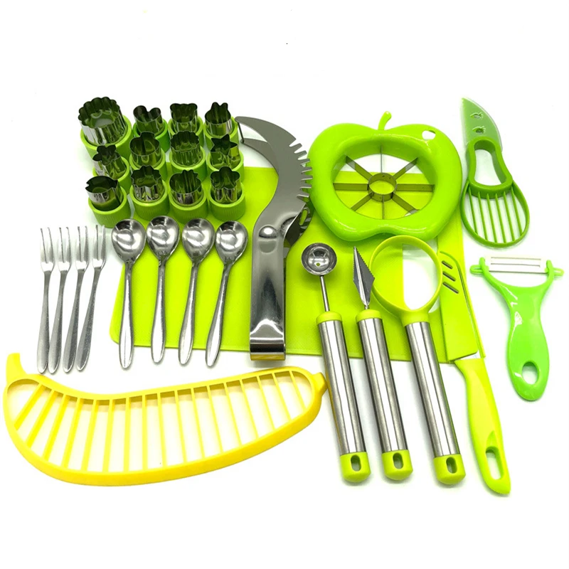 

Picker Set Kitchen Vegetable And Cutting Peeling Pick Cutter Banana Slicer Watermelon Wholesale 30Pcs Fruit Carving Tool, As shown