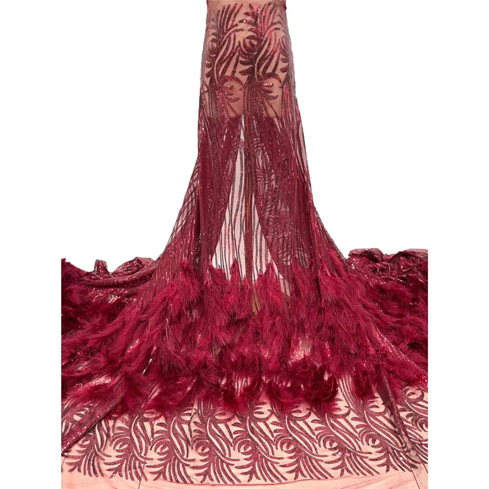 

Beautifical luxury feather fabrics sexy embroidery sequins fabrics evening party dress lace ML5N873, Customized