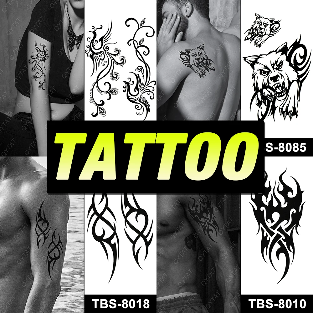 

Cool Designs Realistic Men Black Totem Arm Leg Back Hand Sticker Temporary Tattoo Tribal