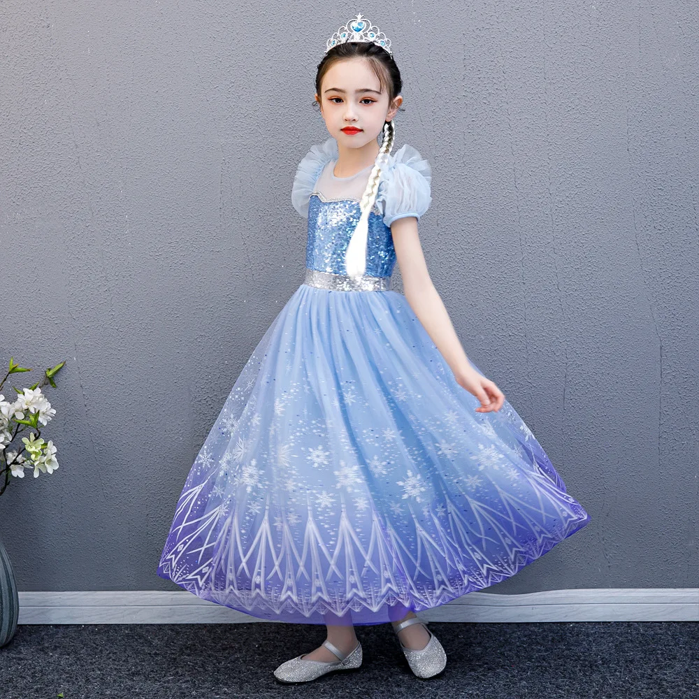 

MQATZ New Fashion Princess Elsa Anna Girls Cosplay Party Costume Halloween Kids Fancy Dress, Blue