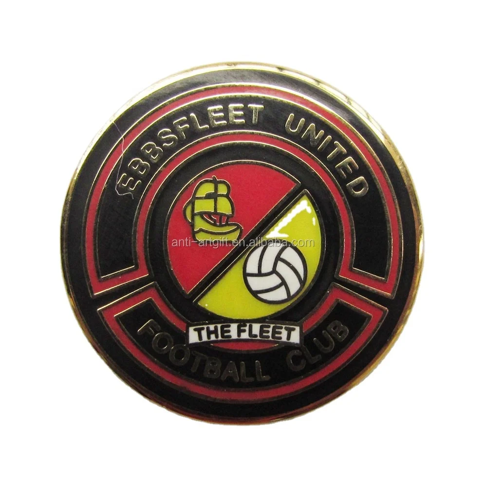 

Wholesale Custom Black Round hard Enamel Football Club Badge Gold Plating zinc alloy Lapel Pin