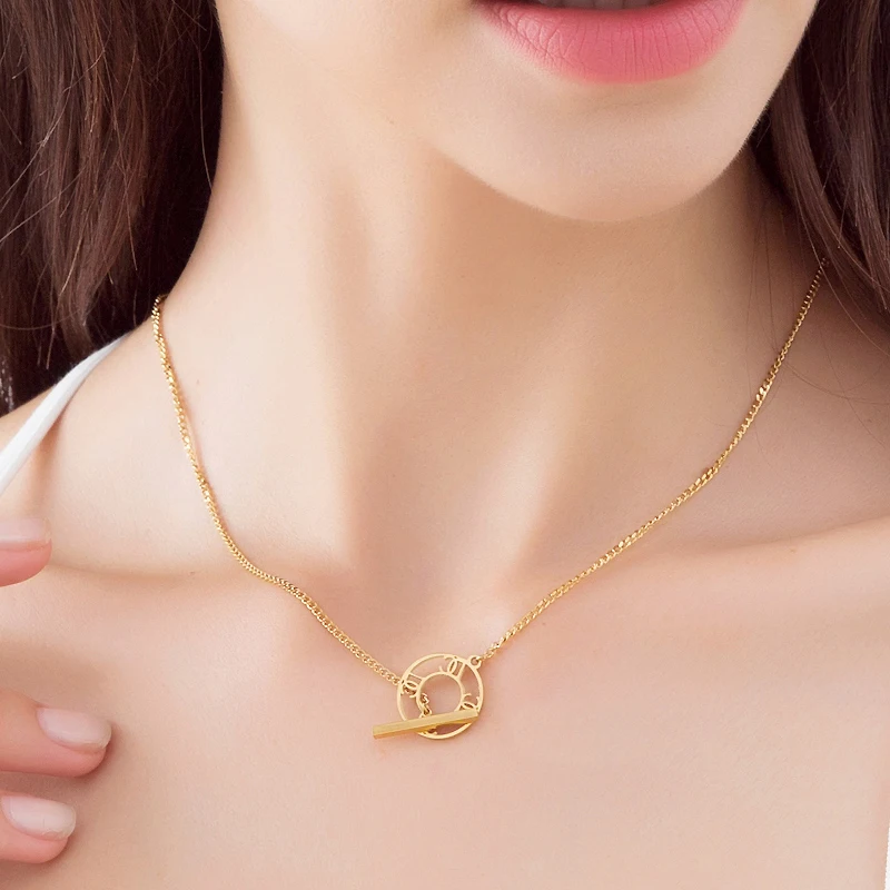 

Fashion Design Women Non Tarnish Jewelry 14K Gold Plated Stainless Steel Necklace WIth Round Pendant