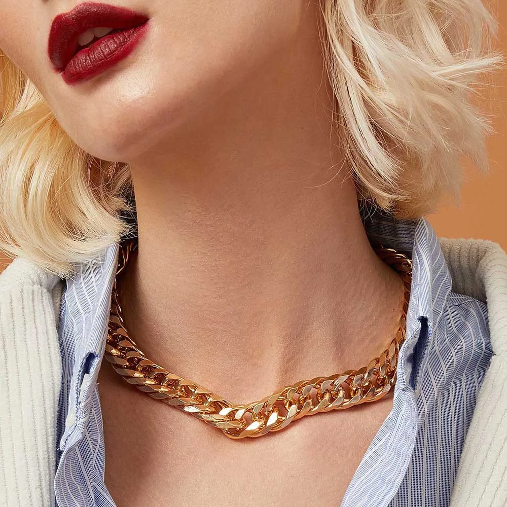 

Unisex punk style gold metal necklace tennis cuban chain necklace women jewelry