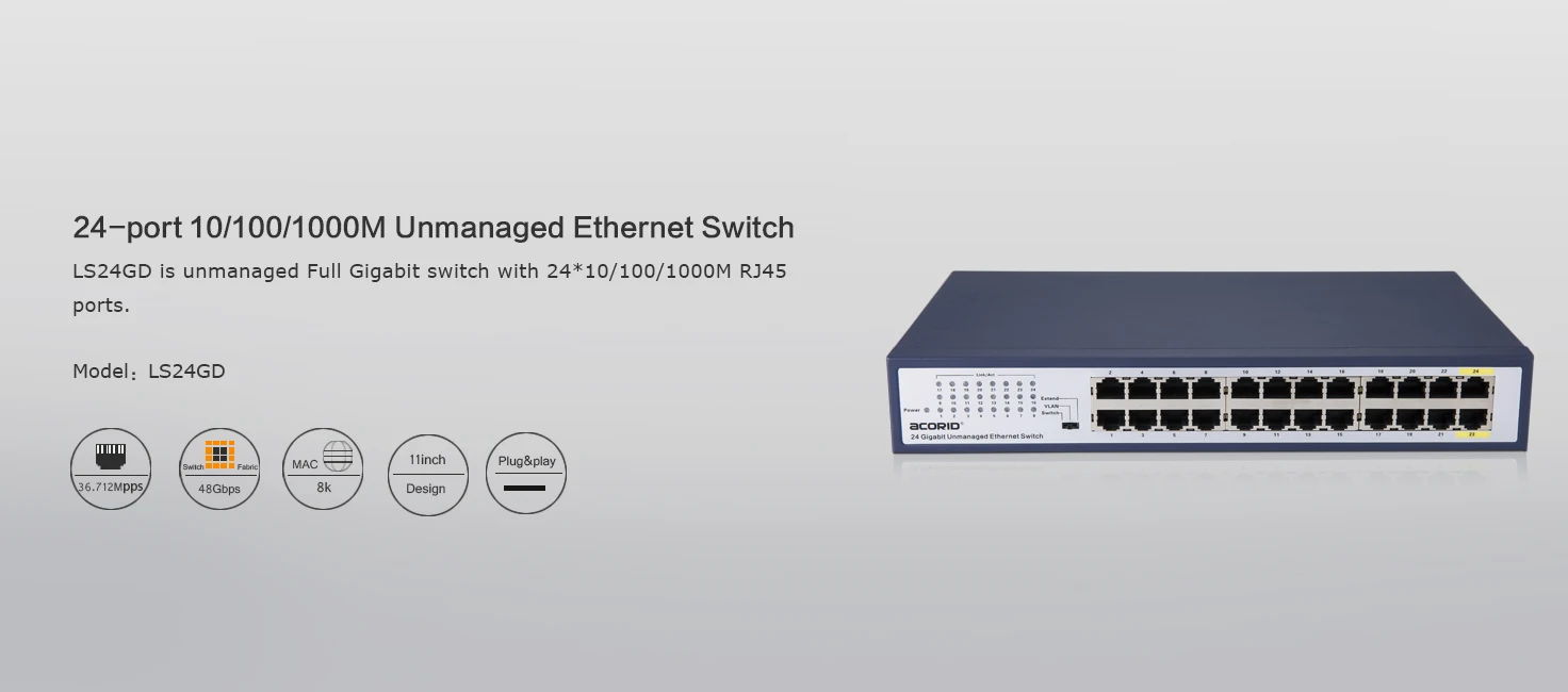 Customized LOGO 24 Port 1000Mbps Ethernet Network Switch for Enterprise
