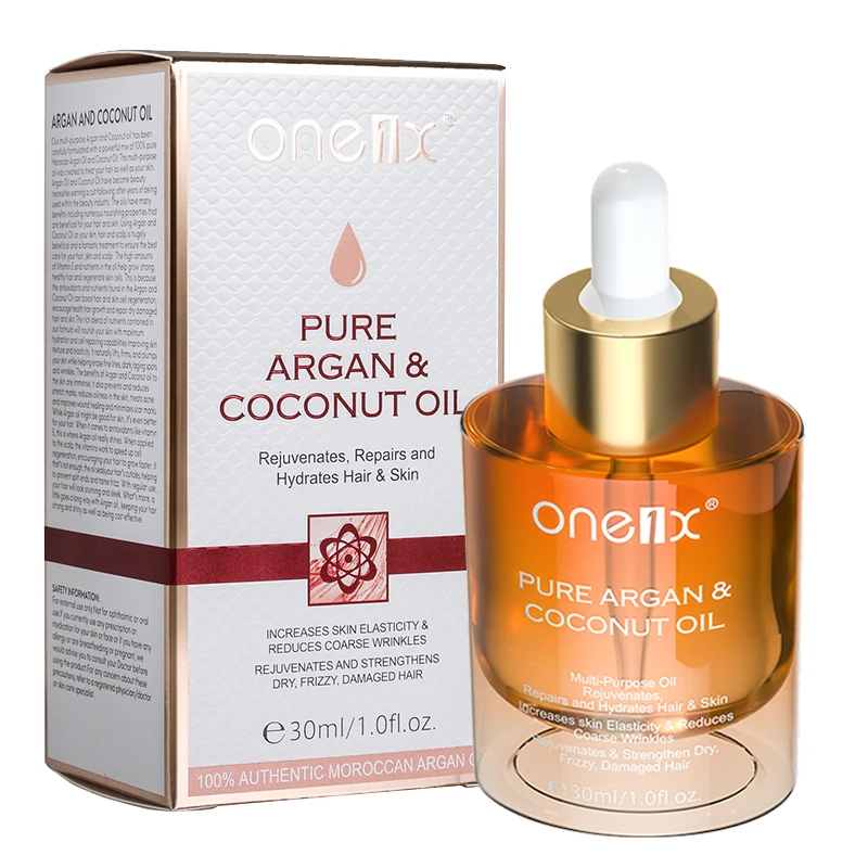 

ONE1X Organic Pure Argan Coconut Multi-Purpose Oil Increases Skin Reduce Wrinkle and Hair Nourishing Repair Essential Oils