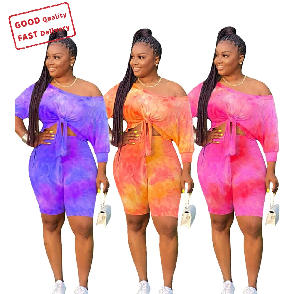 

GQ1711 hot sale women two piece summer sets printed oblique shoulder 3x two piece set fashionable casual two piece set, Picture