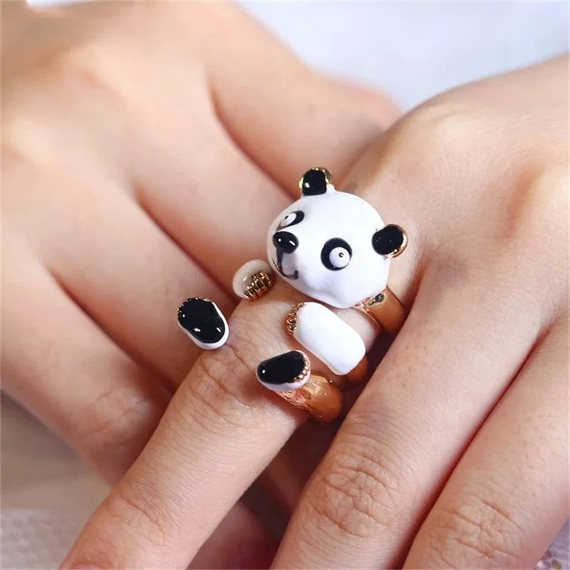 

3pcs Ring Sets Funny Animal Open Ring Enamel Glaze Panda Rings for Women Jewelry 2021, Picture shows