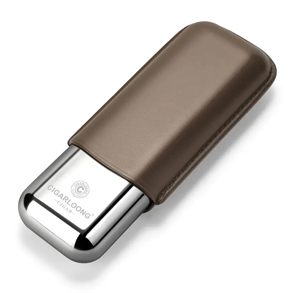 Stainless Steel Cigar Case Humidor Anti-pressure Luxury Cow Leather Moisturizing Portable Travel