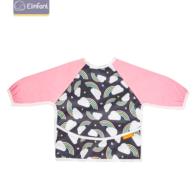

Elinfant new large size polyester washable waterproof long sleeve bibs for children feeding factory wholesale baby overclothes