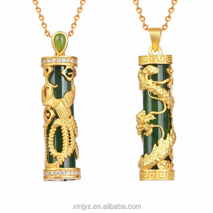 

Silver-Plated Gilt Gold Inlaid With Jasper Dragon Pillar Pendant