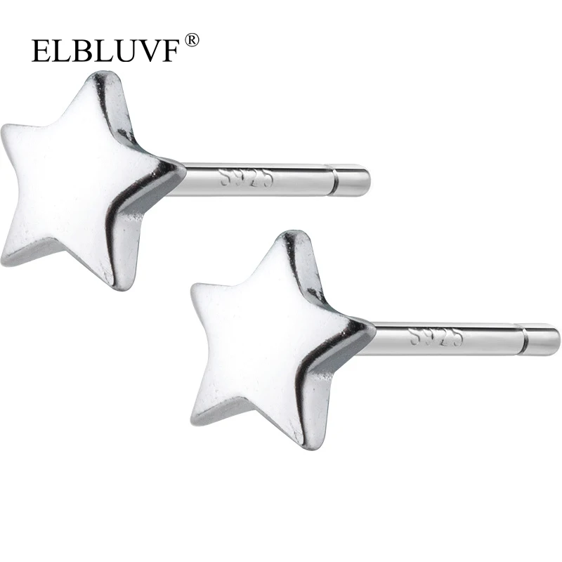 

ELBLUVF Free Shipping Fashion 925 Sterling Silver Simple Star Stud Earrings For Women Girls