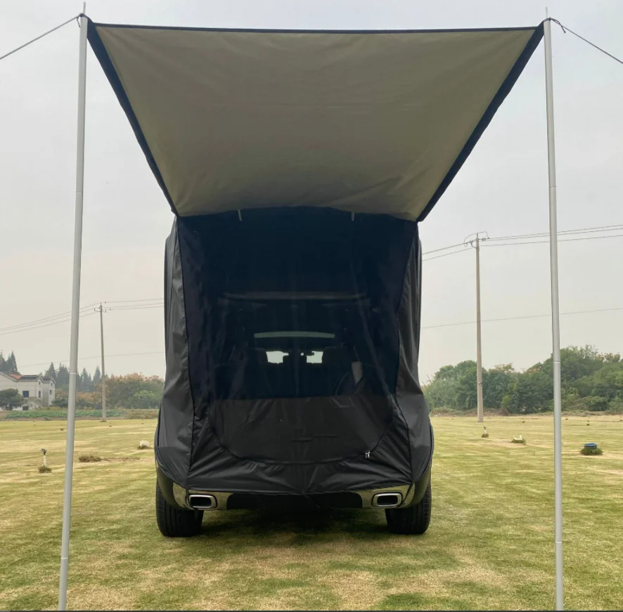 

Outdoor SUV Truck Awning Canopy Roof Top Car Rear Camping Tent with Standing Poles, Blue or customized