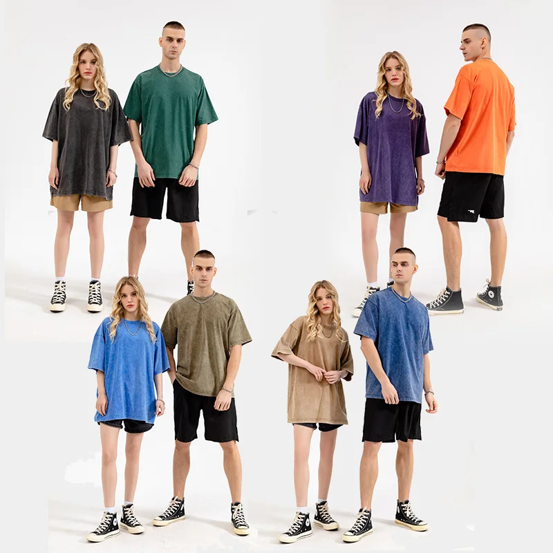 Hot Selling High Quality 100%Cotton 280g Heavy Washed Solid Color T-Shirt Plus Size Men's Short Sleeve Oversize T Shirt