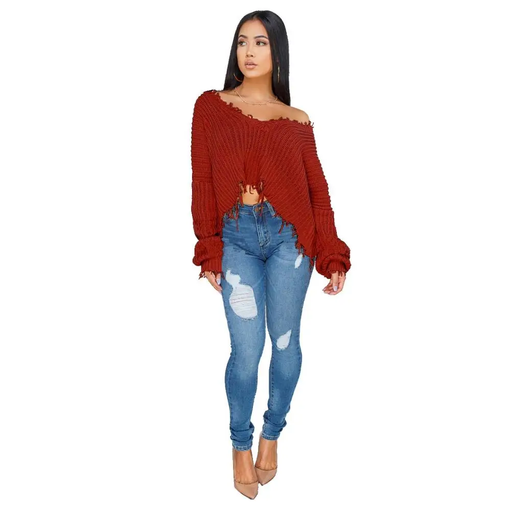 

Wholesale Fashion Knitted Crop Top V Neck Acrylic Women Fringe Cloak Lady Sweater Woman, Black, white, blue , green, brown, win red