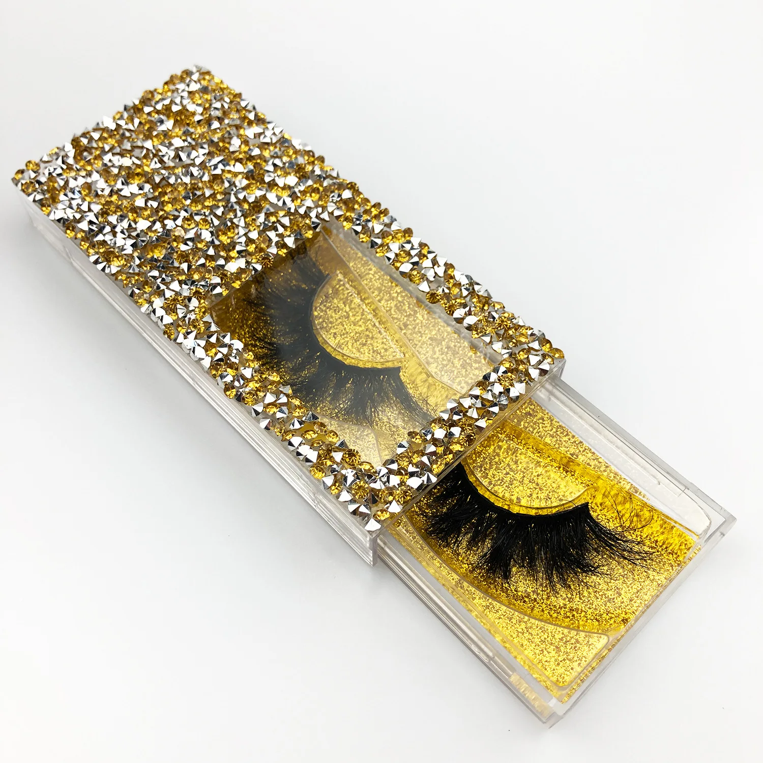 

diamond eyelash case crystal 3d mink lash box gold silver rhinestone false eyelash box