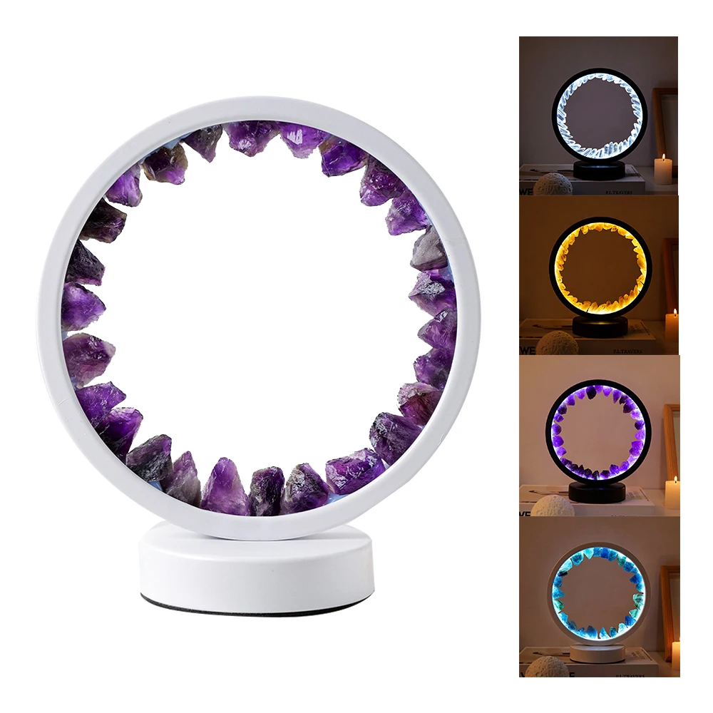 Wholesale Natural Stone Amethyst Crystal Lamp Healing Crystal Three Color Adjustment Table Lamp