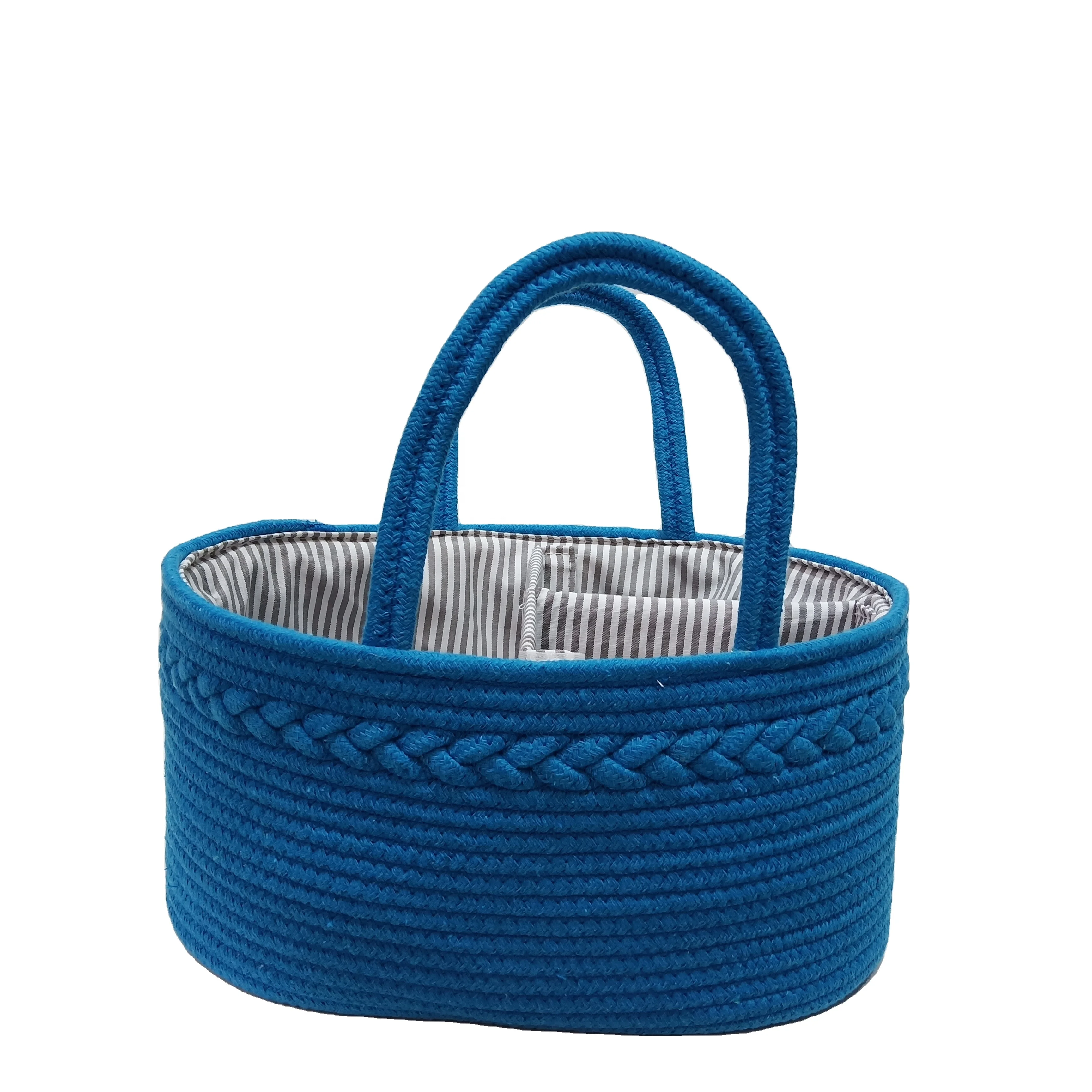

New Product Baby items portable Tote Bags Custom Design 100% Cotton Rope Diaper Basket, Customized color