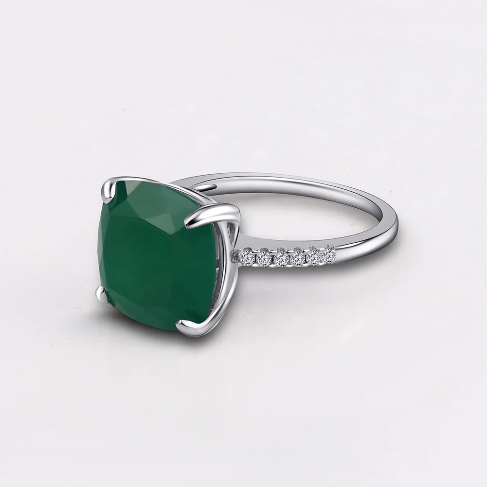

Abiding Jewelry Luxury 925 Sterling Silver Rhodium Plated Green Agate Jewelry Wedding Ring