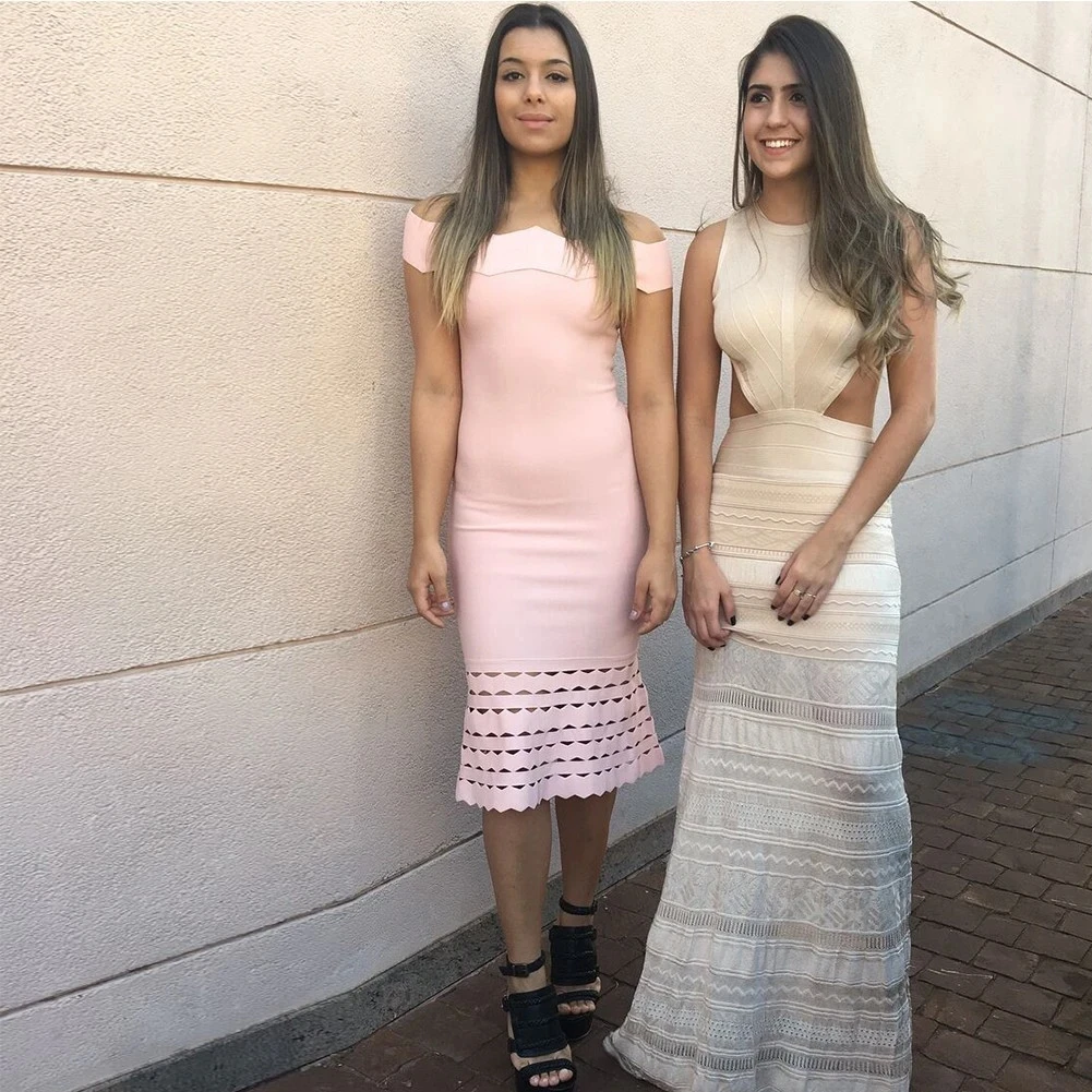 

Ocstrade Ropa Femenina Pink Elegant Off the Shoulder Holes Falbala Hem Mermaid Vestito Lungo Kleid Kleidung Gaun bandaged Dress