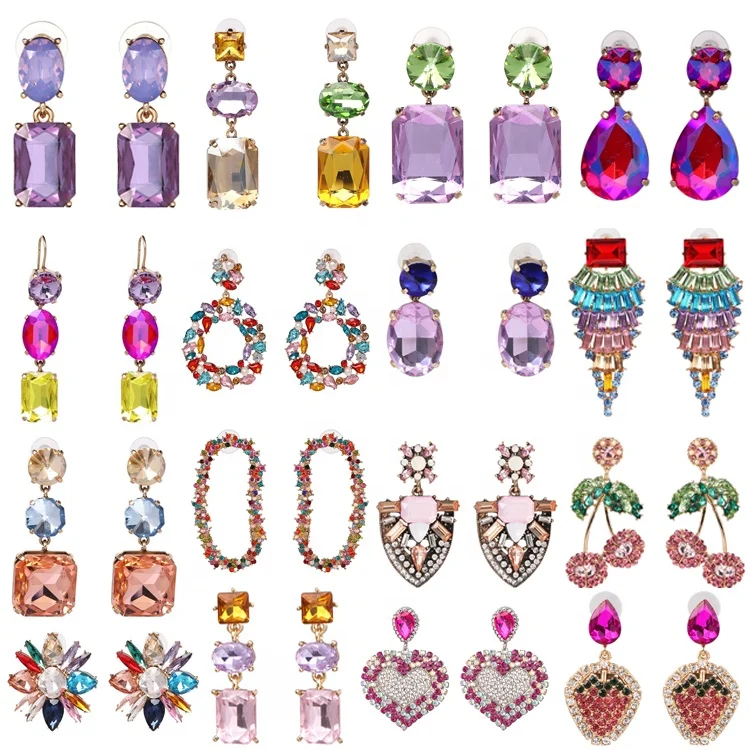 

Kaimei new light amethyst purple crystal cz earrings fashion gemstone women glass stone statement dangle earrings for women 2019, Many colors fyi