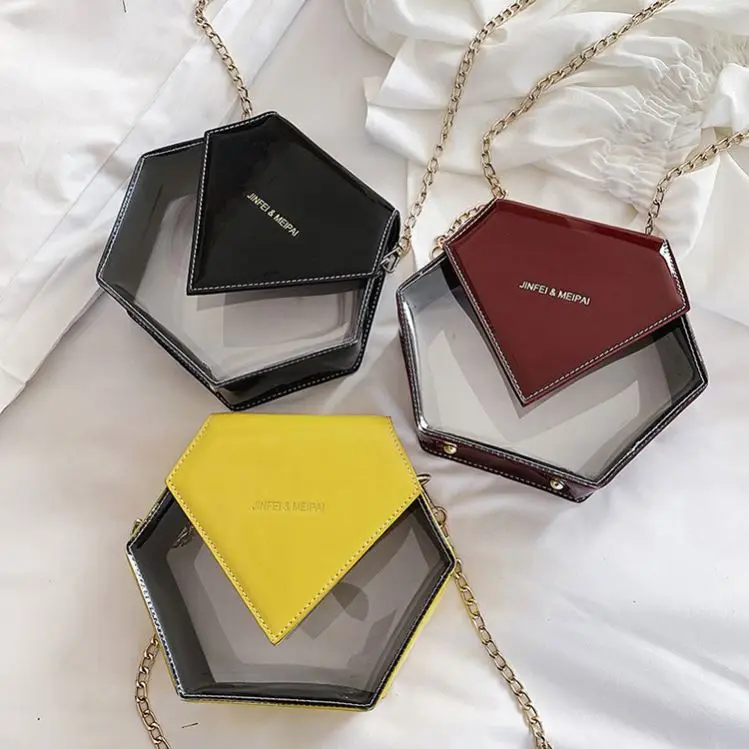 

B10067 Customized custom colorful shoulder girl woman chain makeup clutch clear crossbody jelly bag handbag
